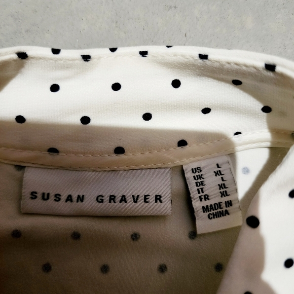 Susan Graver White Navy Floral Swiss Dot Full Zip Jacket Women's Large L Pockets - Picture 10 of 11